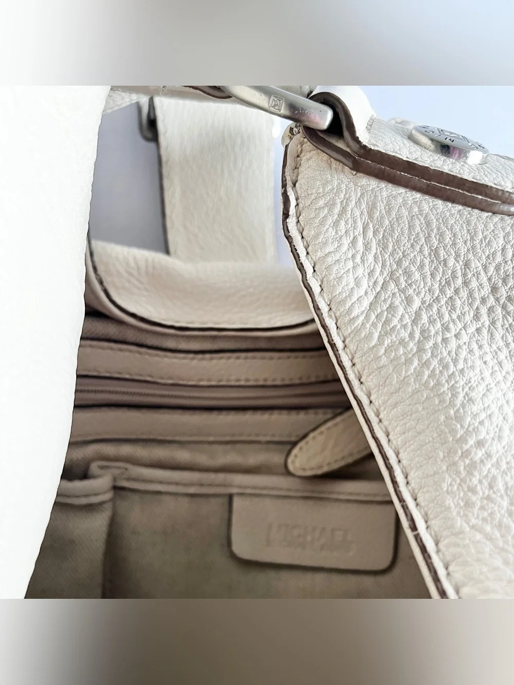 Michael Kors Y2K hobo shoulder bag purse cream pebbled leather buckle slouchy